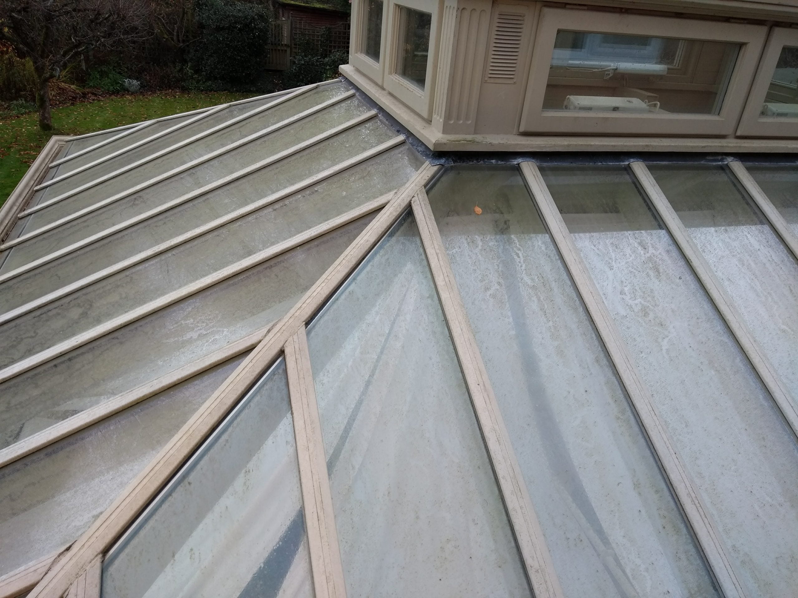 Conservatory roof before being cleaned