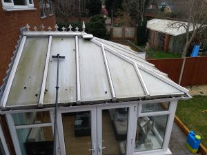 Conservatory roof before being professionally cleaned